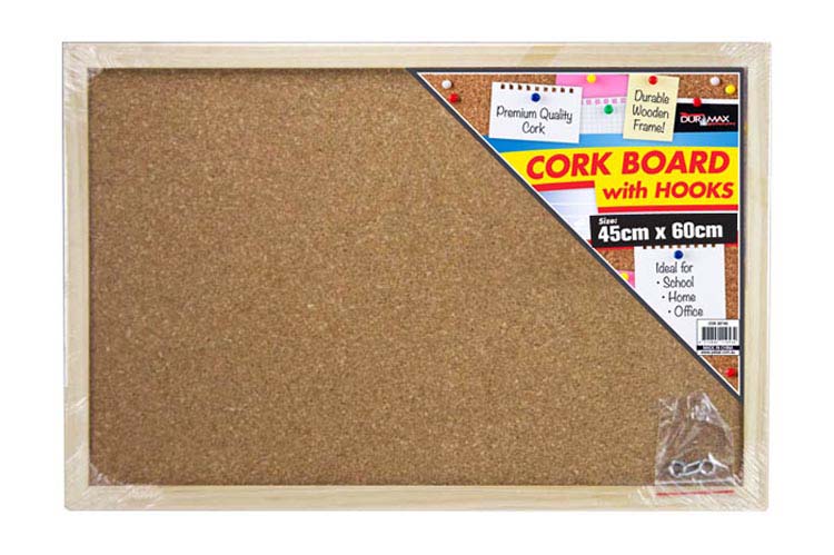 Cork Board ( Wood Frame ) w/hooks 45x60cm